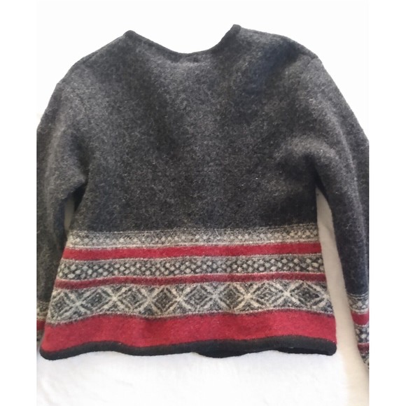 Vintage Tally Ho Women's Off-Black Gray Dark Red Wool Cardigan Sweater L - Picture 15 of 16